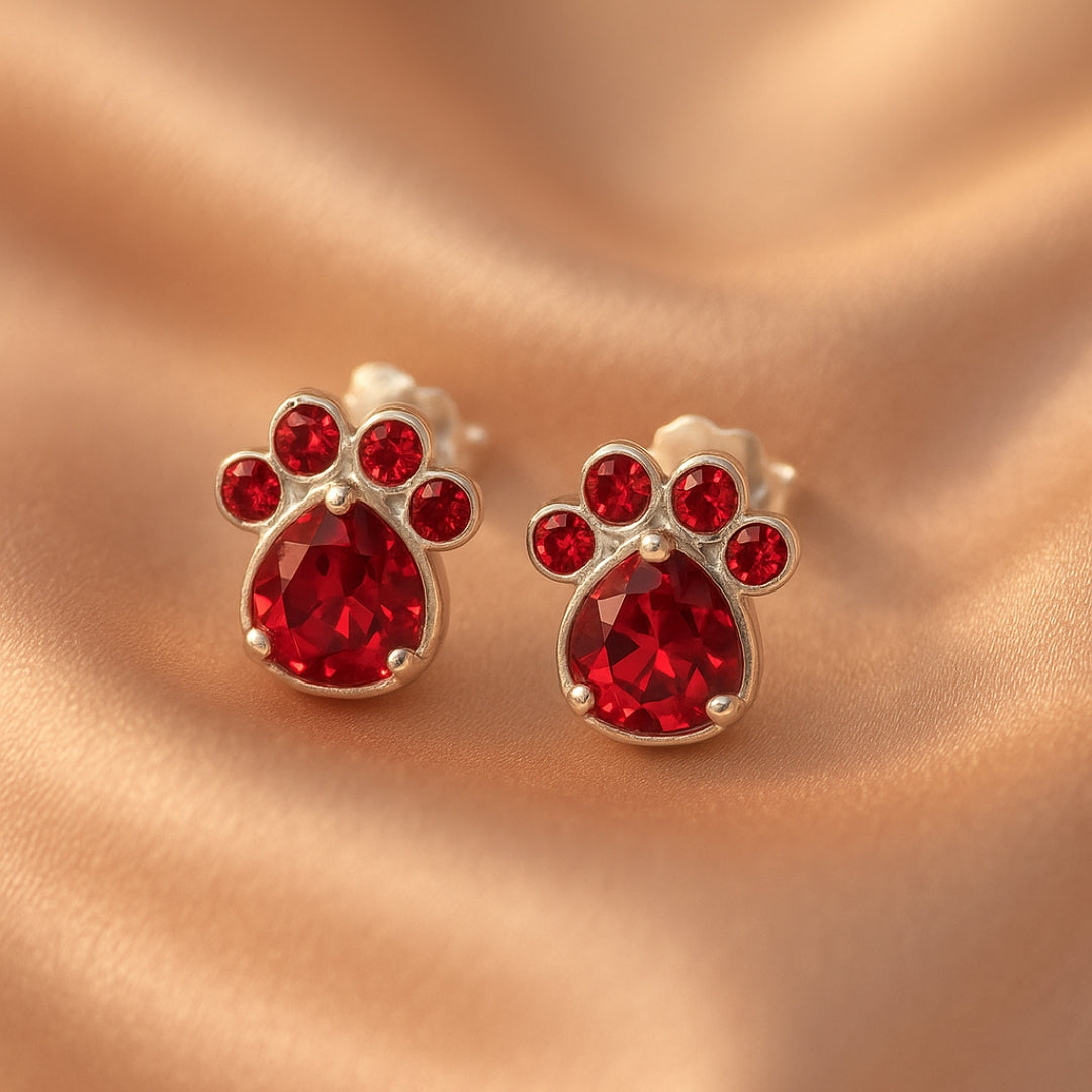 Paw Print Birthstone Earrings