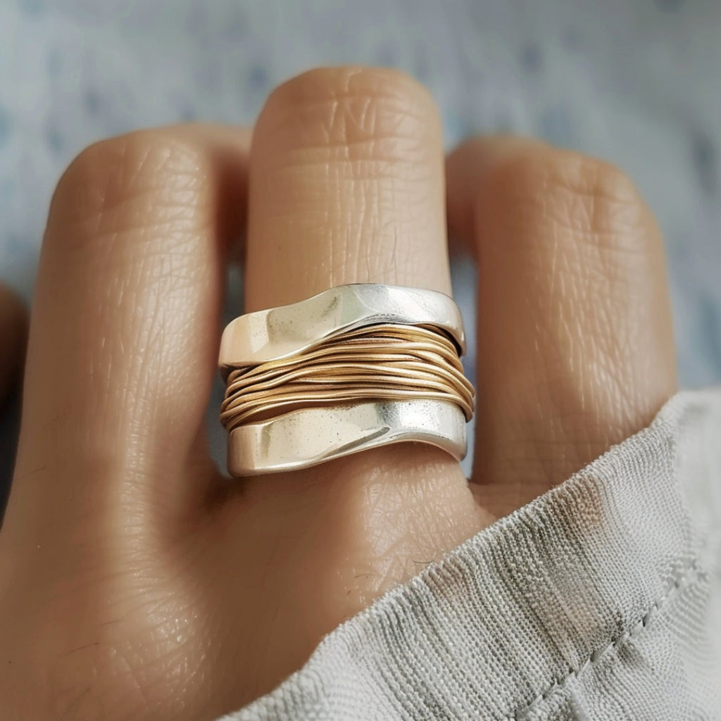 Two-Tone Silver & Gold Threaded Ring