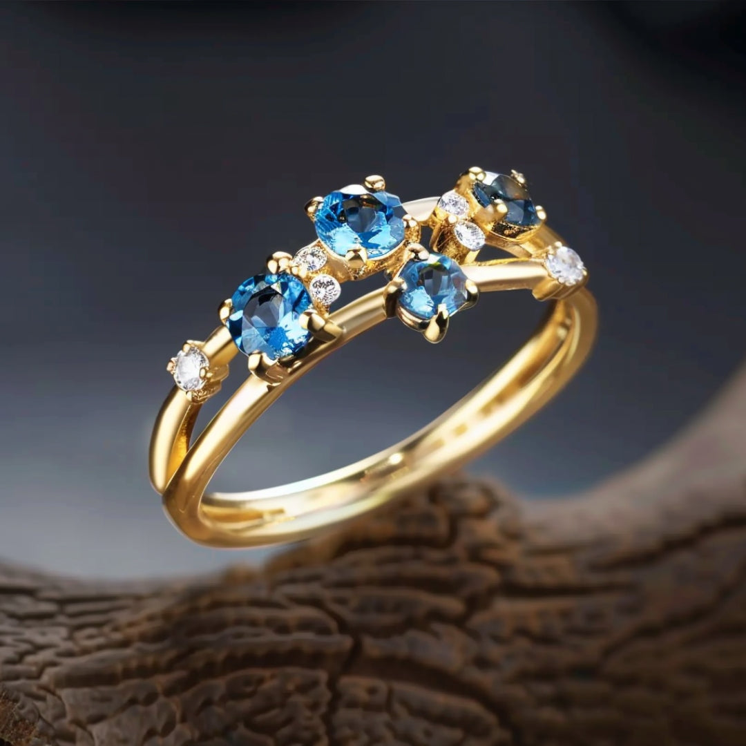 Azure Crystal Gold Ring