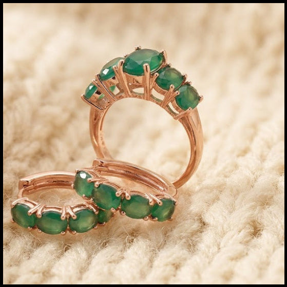 Natural Green Agate Ring & Hoop Earring Set in Sterling Silver