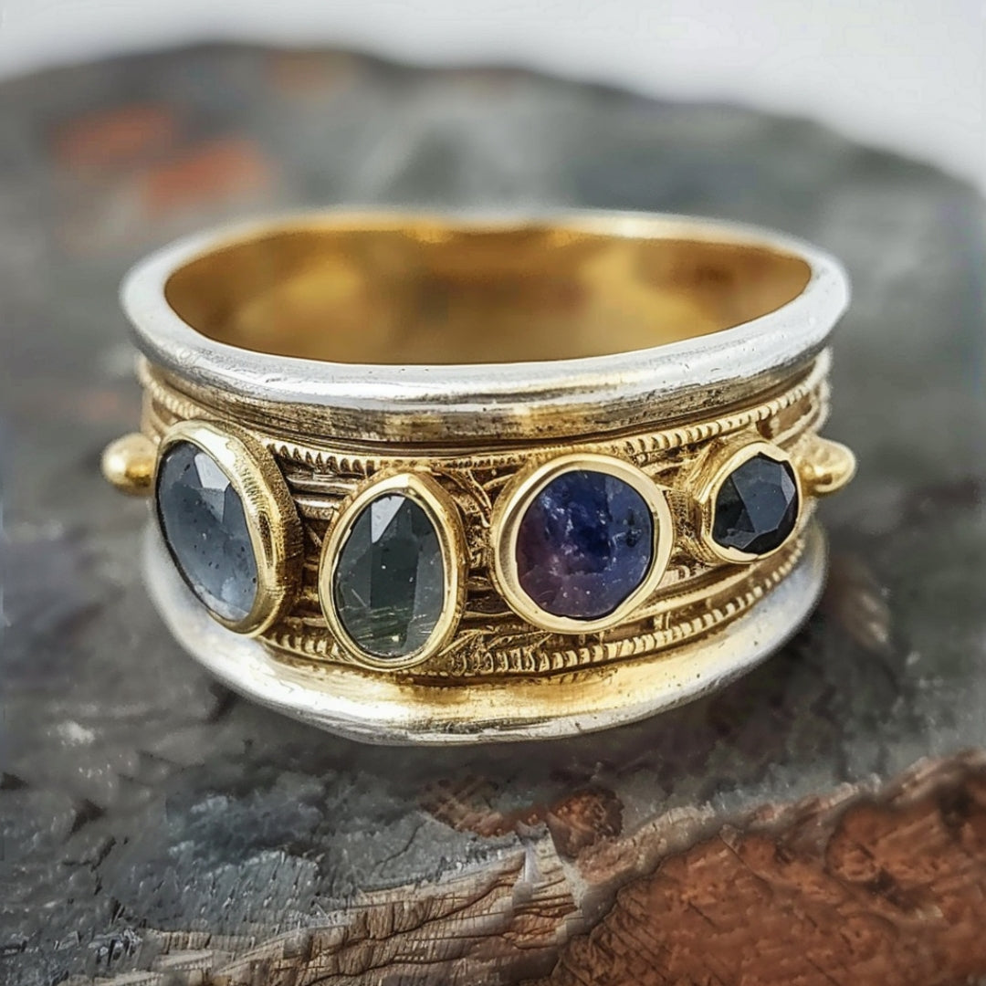 Gold Inlaid Blue Stone Ring