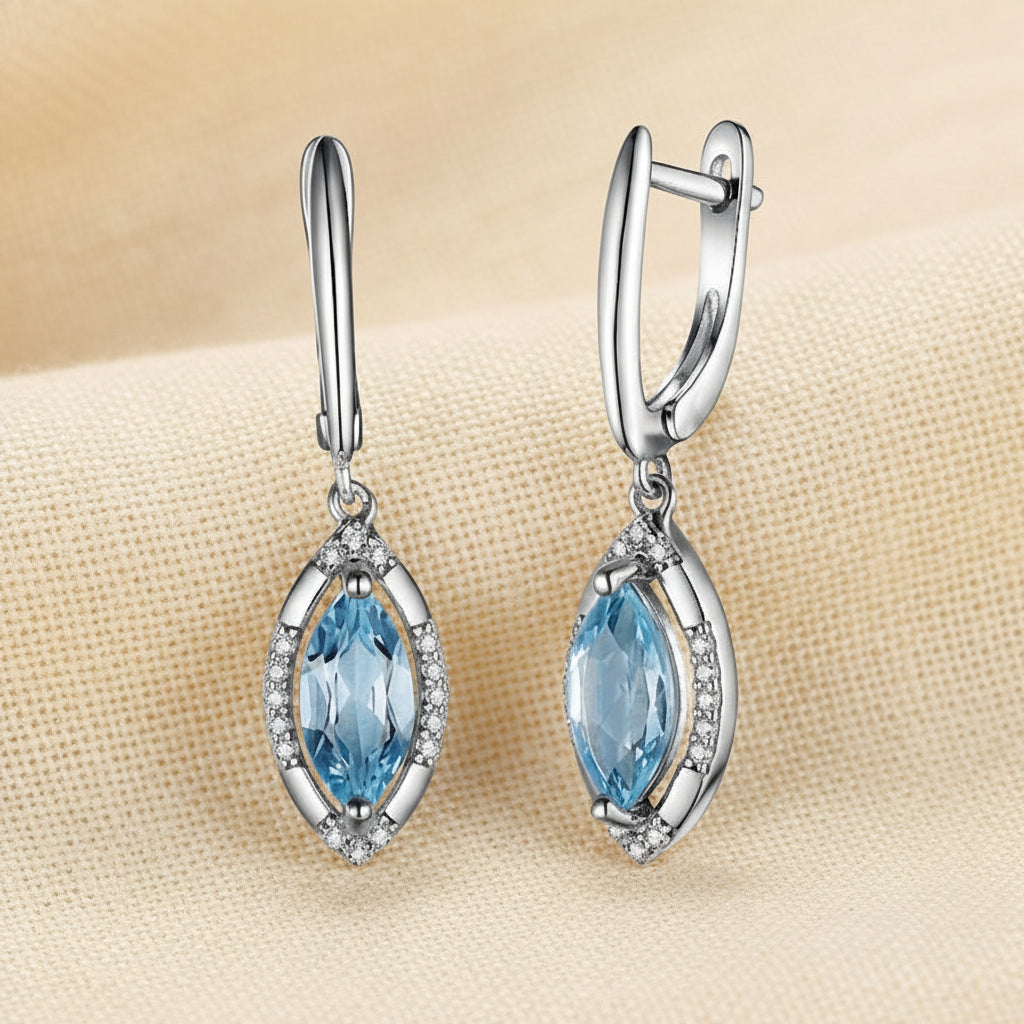 Natural Sky Blue Topaz Marquise Drop Earrings in Sterling Silver