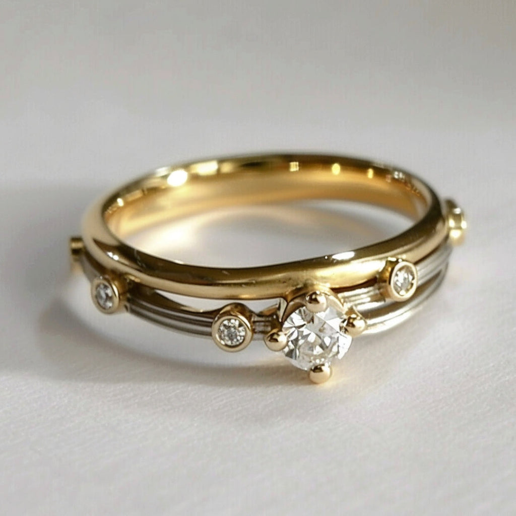 Layered Multi-Band Ring in Gold