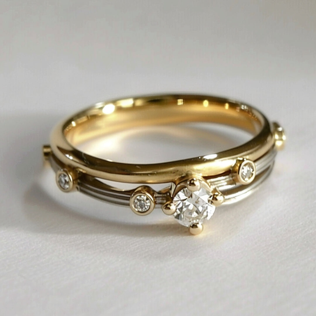 Layered Multi-Band Ring in Gold