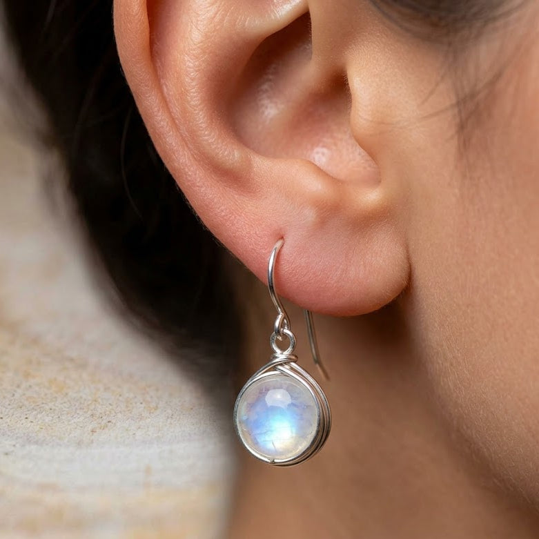 Vintage Moonstone Drop Earrings in Silver