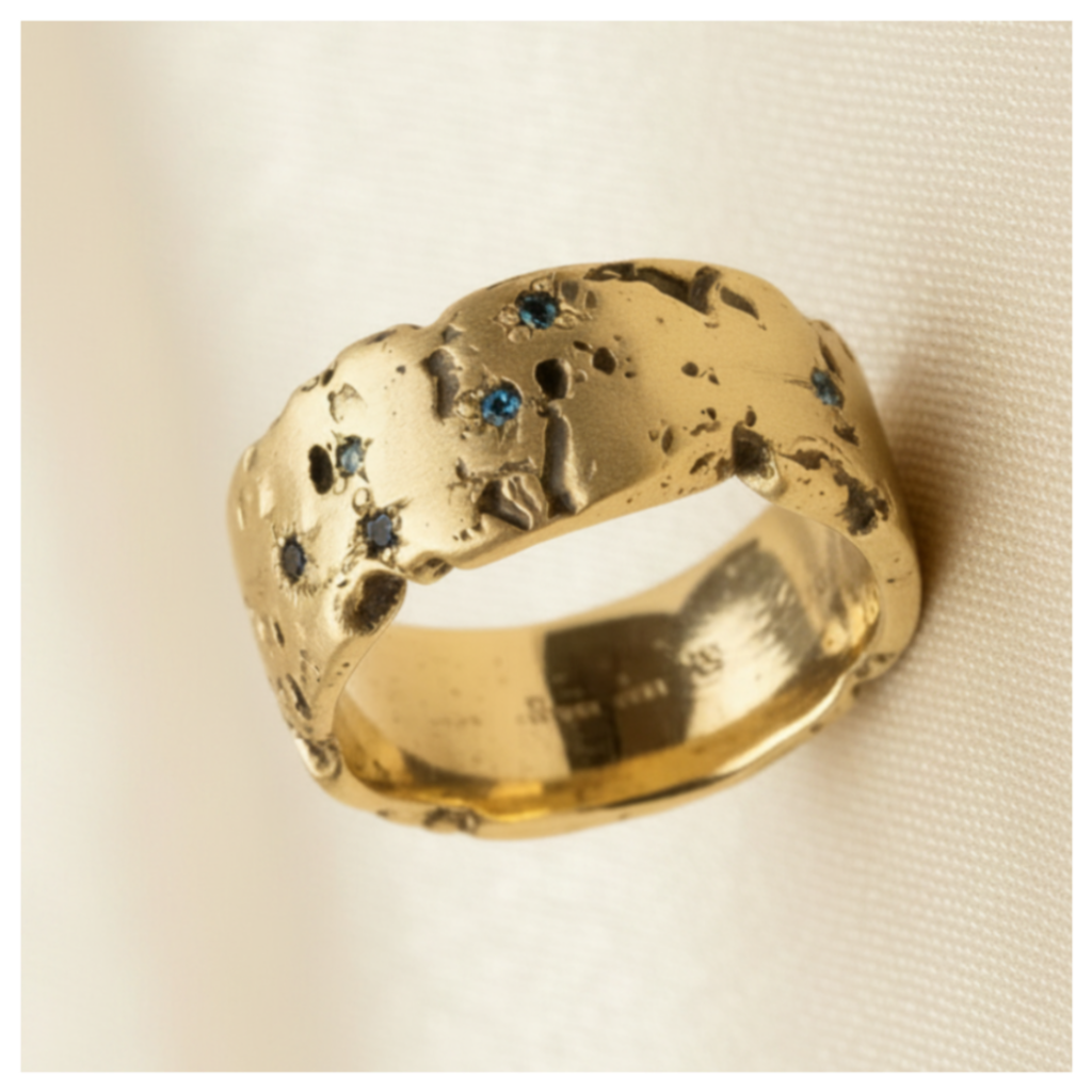 Vintage Golden Forged Blue Inlaid Crystal Ring