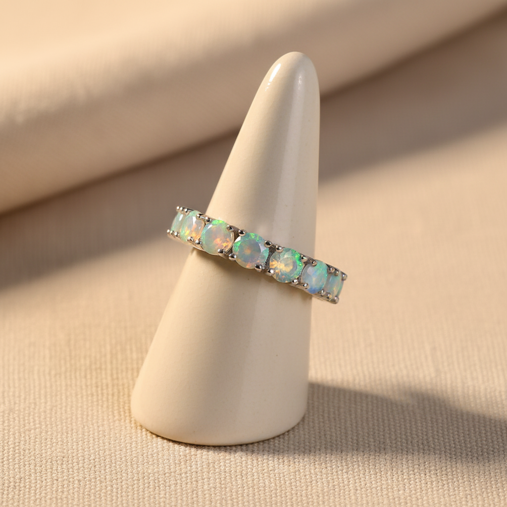 Natural Opal Eternity Band in Sterling Silver