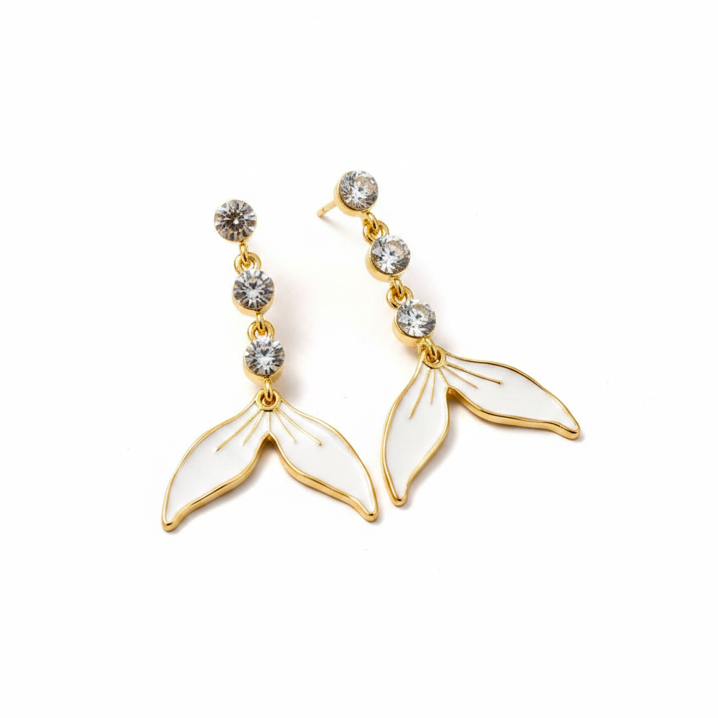 Mermaid Tail Zirconia Earrings in Gold
