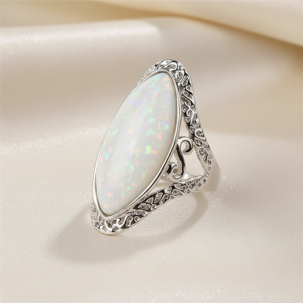 Vintage White Opal Silver Ring