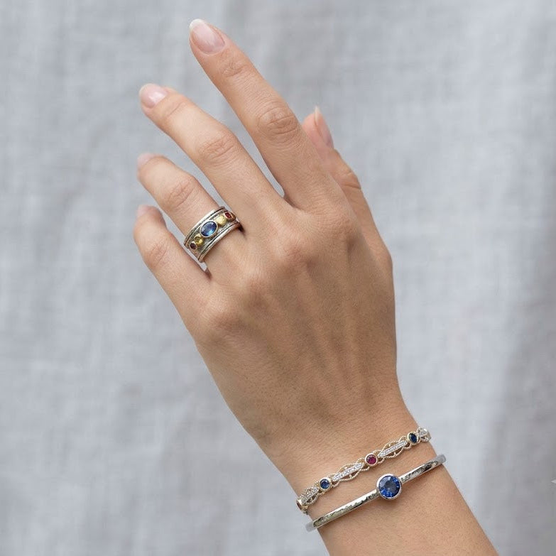 Silver Multicolor Stones Ring