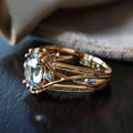 Inlaid Blue Glass Gold Ring