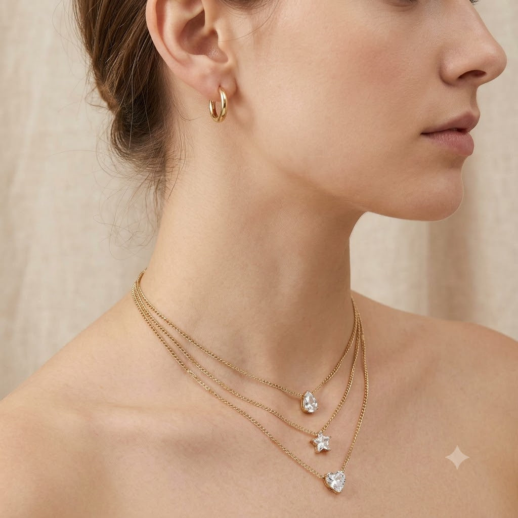 Triple Pendant Necklace in Gold