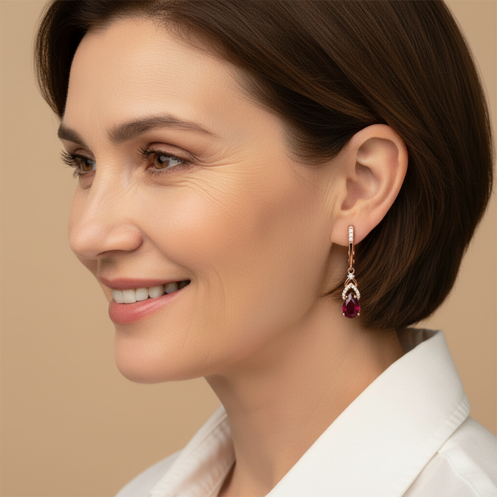 Composite Ruby Pear Drop Earrings in Rose Gold-Plated Sterling Silver