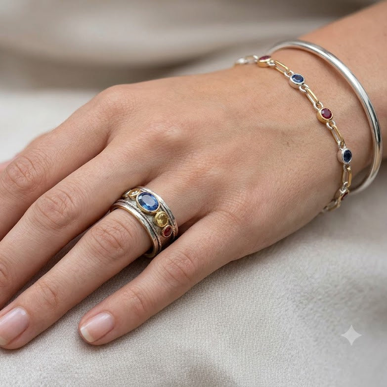 Silver Multicolor Stones Ring