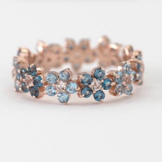 Vintage Blue Daisy Rose Ring
