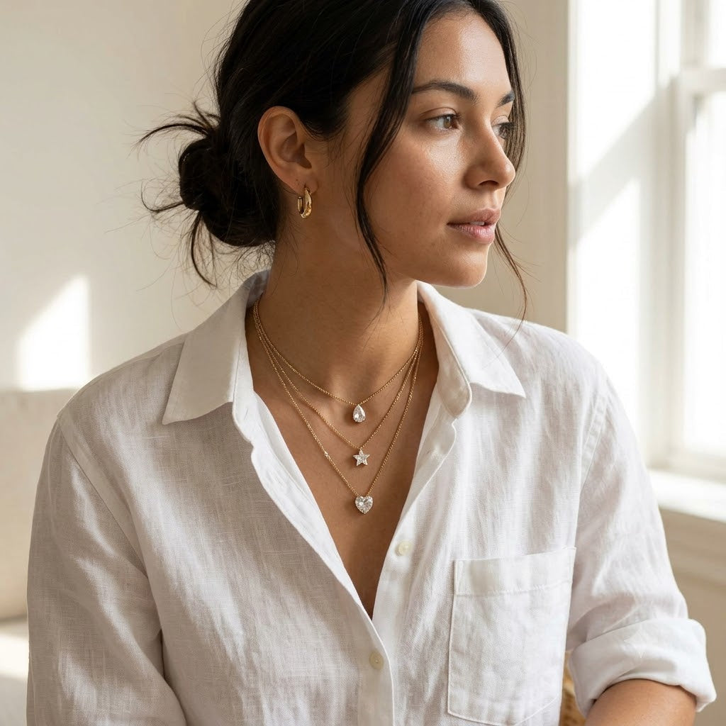 Triple Pendant Necklace in Gold