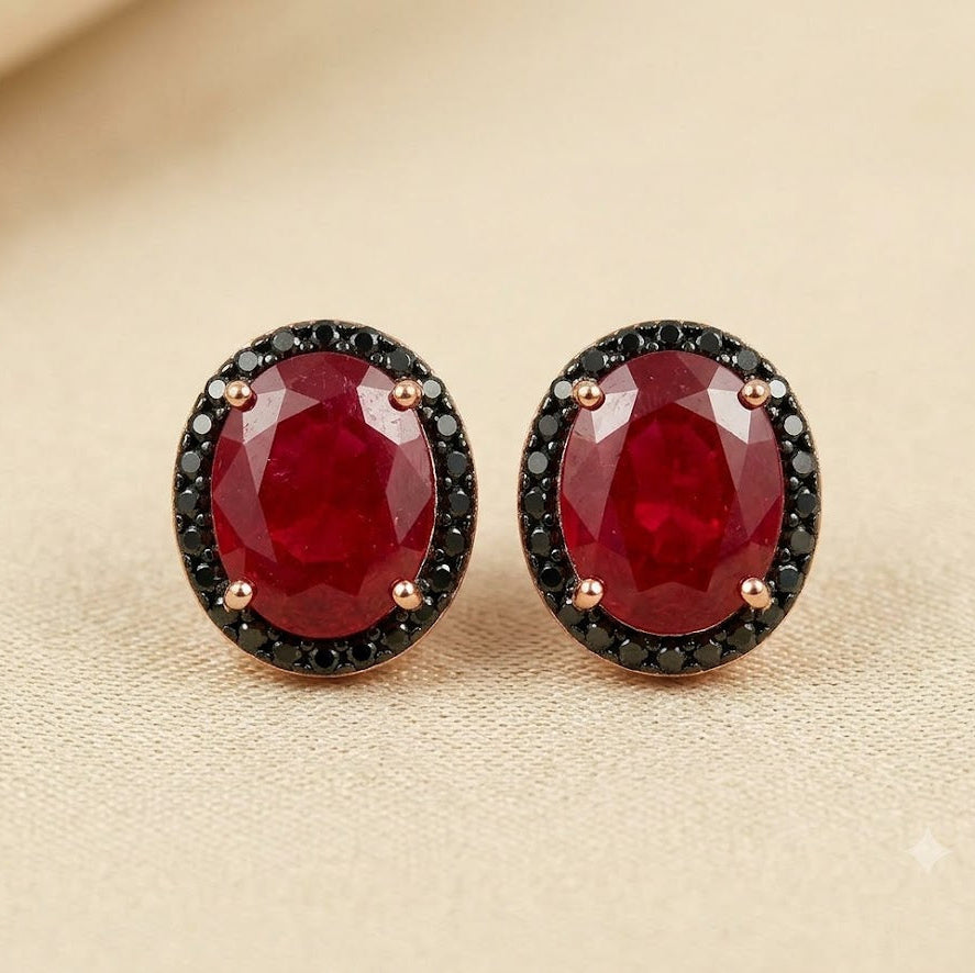 Composite Ruby Ring & Earring Set in Rose Gold-Plated Sterling Silver