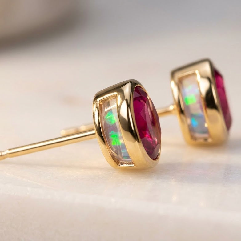 Opal Birthstone Studs