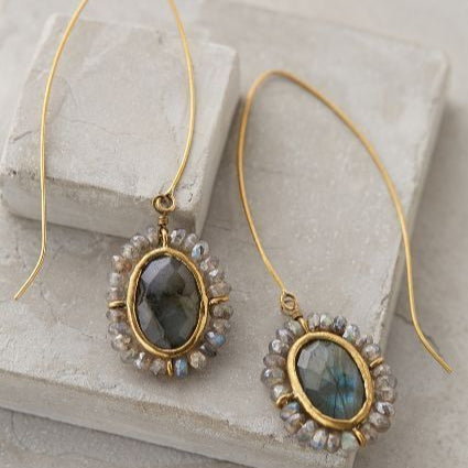 Vintage Blue Stone Drop Golden Earrings