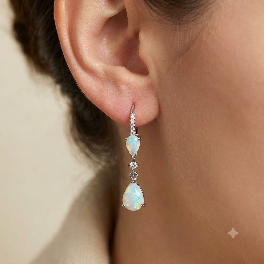 Natural Opal Drop Earrings in Sterling Silver