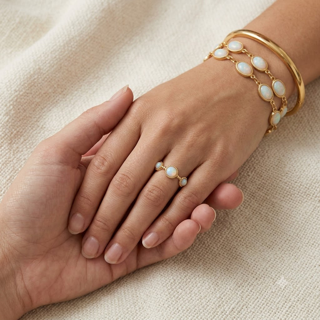 Adjustable White Opal Ring in Gold