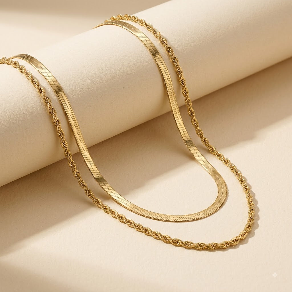 Layered Chain Necklace in Gold, Delicate