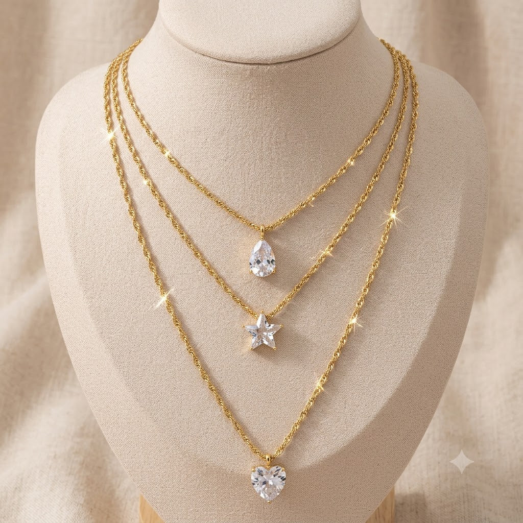 Triple Pendant Necklace in Gold