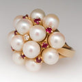 Vintage Inlaid Pearl Red Zirconia Ring