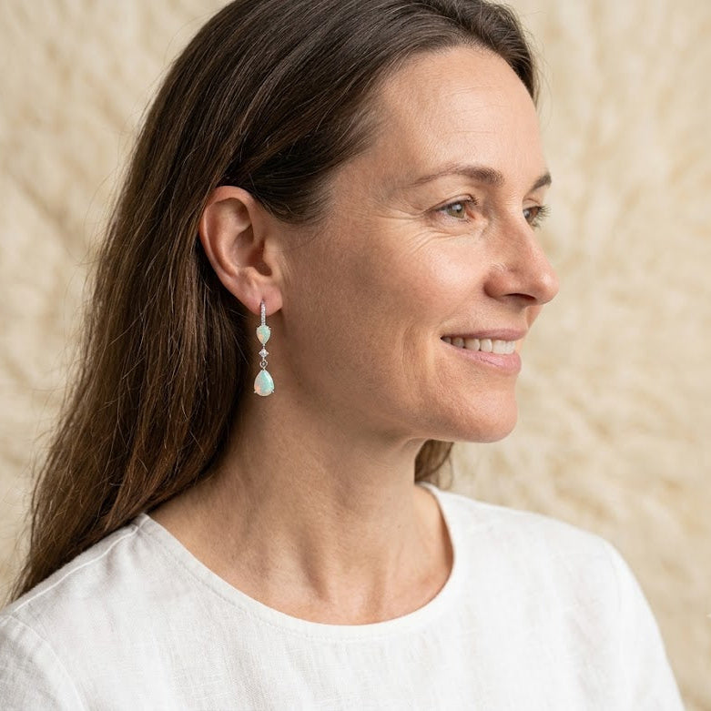Natural Opal Drop Earrings in Sterling Silver