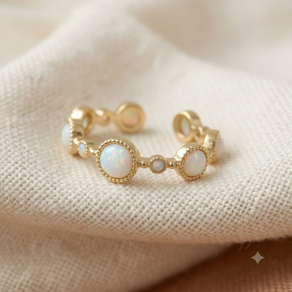 Adjustable White Opal Ring in Gold