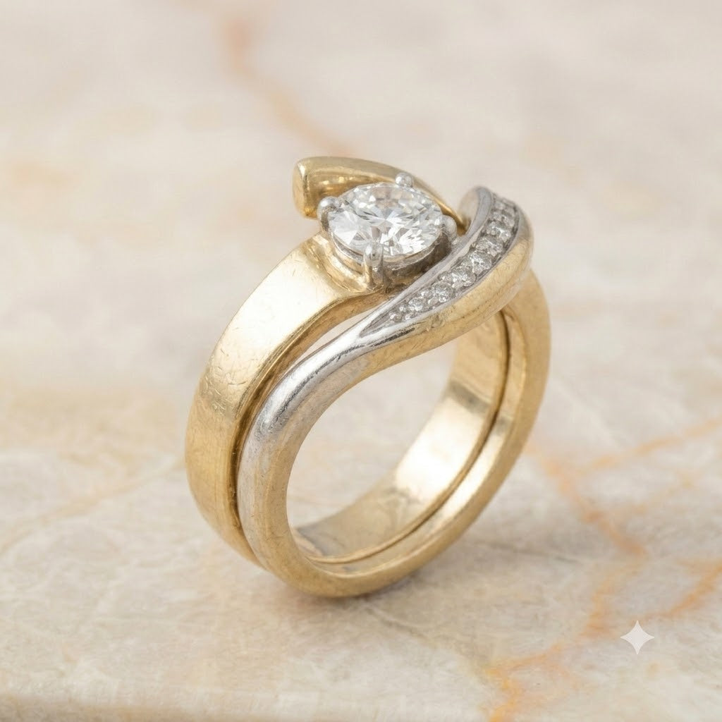 Vintage Irregular Gold & Silver Zirconia Ring