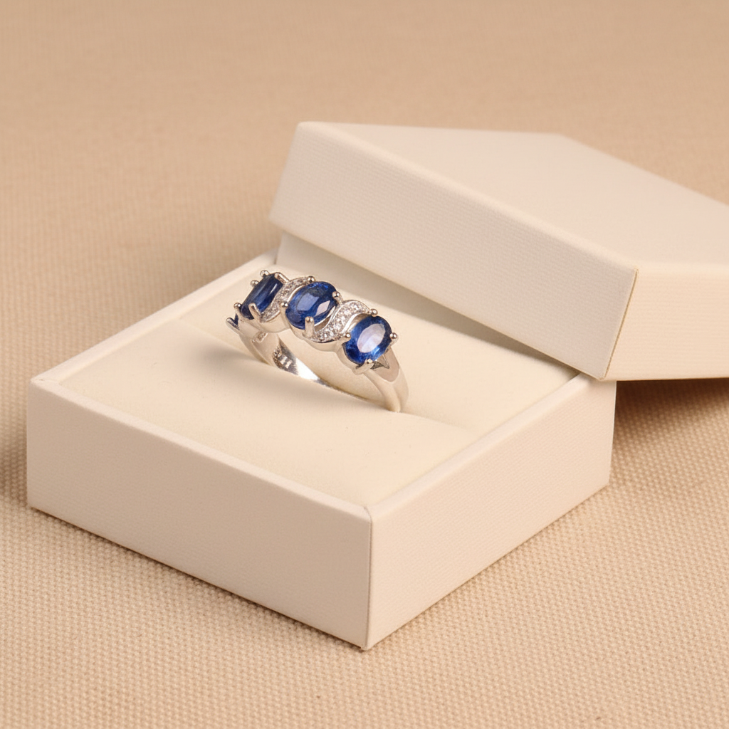 Natural Blue Kyanite Ring in Sterling Silver