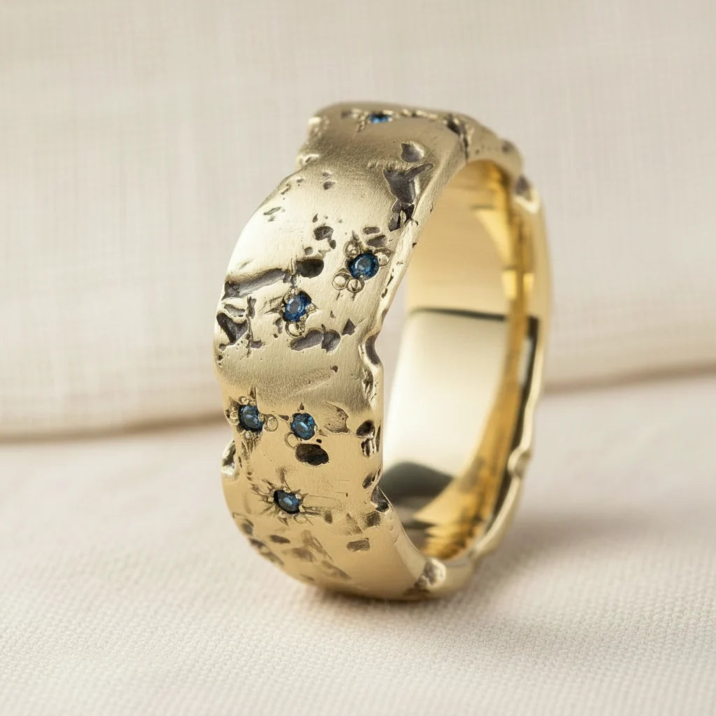 Vintage Golden Forged Blue Inlaid Crystal Ring