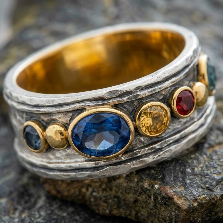Silver Multicolor Stones Ring