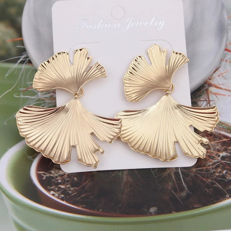 Ginkgo Leaf Earrings in Gold
