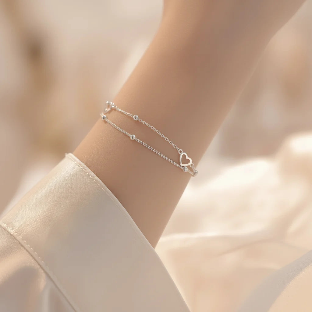 Adjustable Sterling Silver Heart Bracelet
