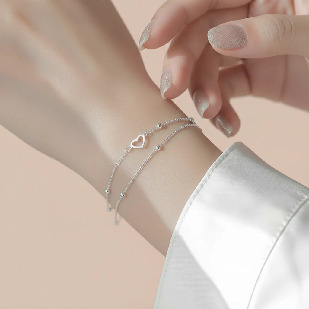 Adjustable Sterling Silver Heart Bracelet