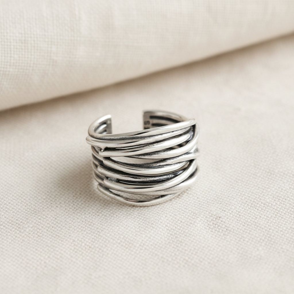 Silver Adjustable Layered Ring