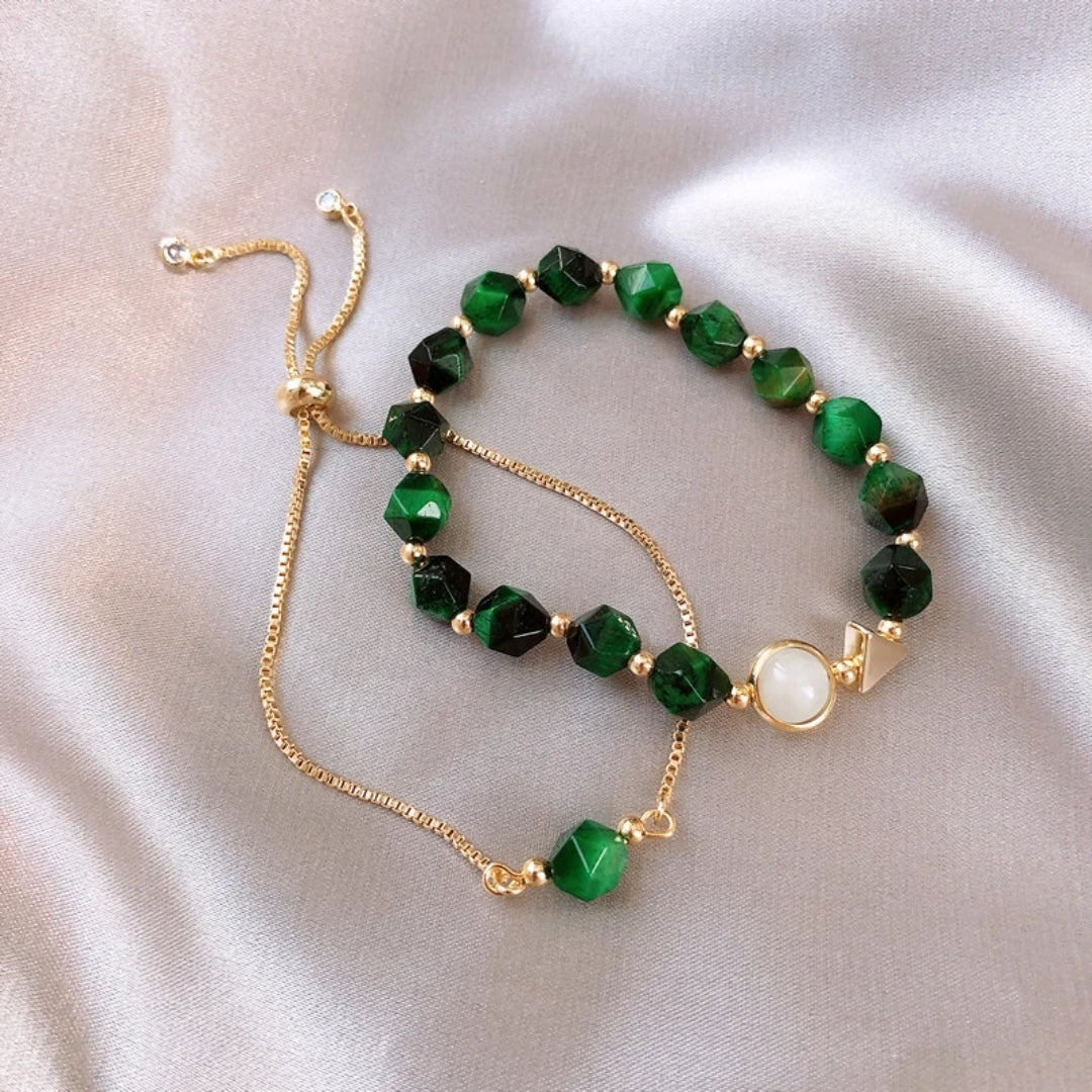 Double Layer Green Stone Gold Bracelet