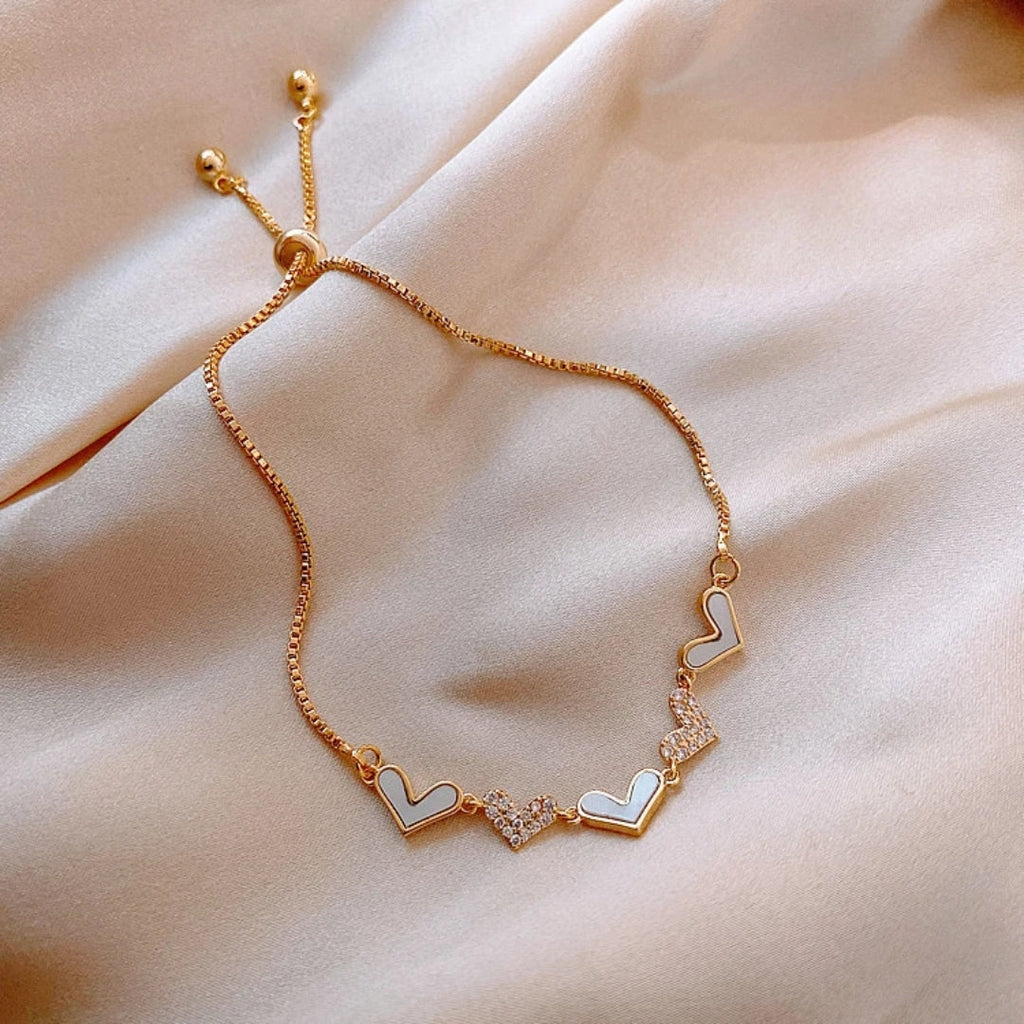 White Enamel & Gold Heart Bracelet