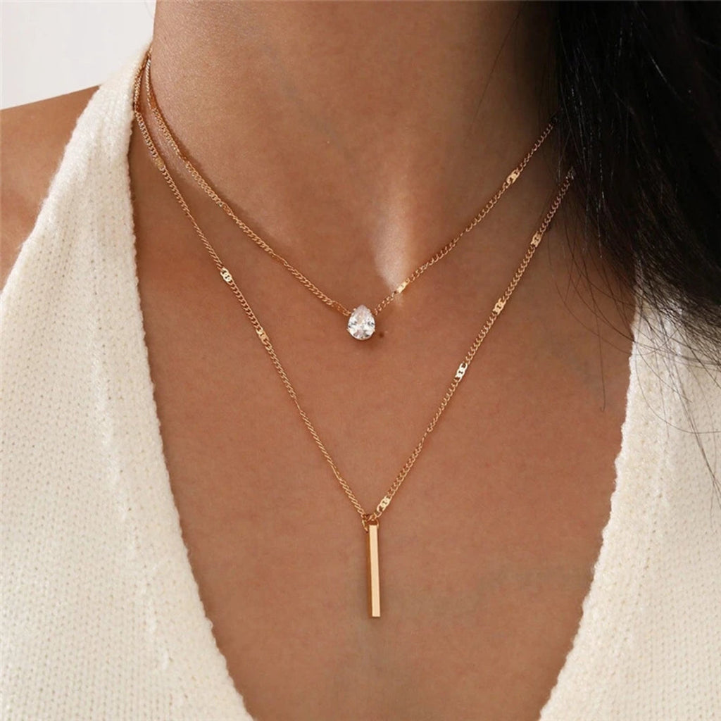 Gold Plated Bar Necklace with Zirconia