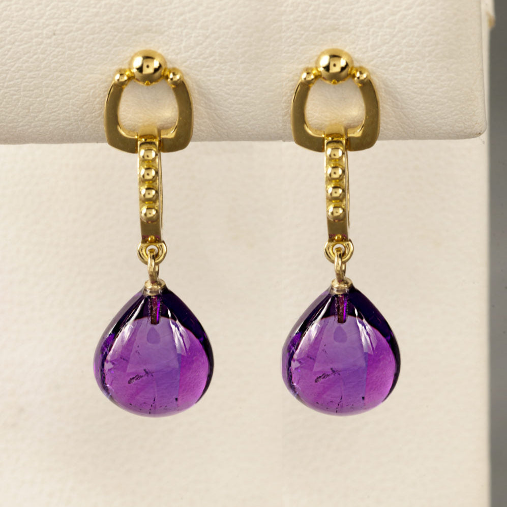 Vintage Purple Glass Gold Earrings