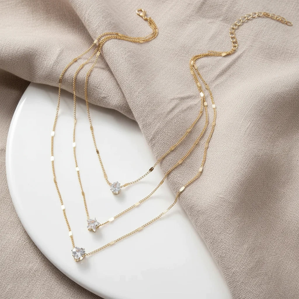 Triple Pendant Necklace in Gold