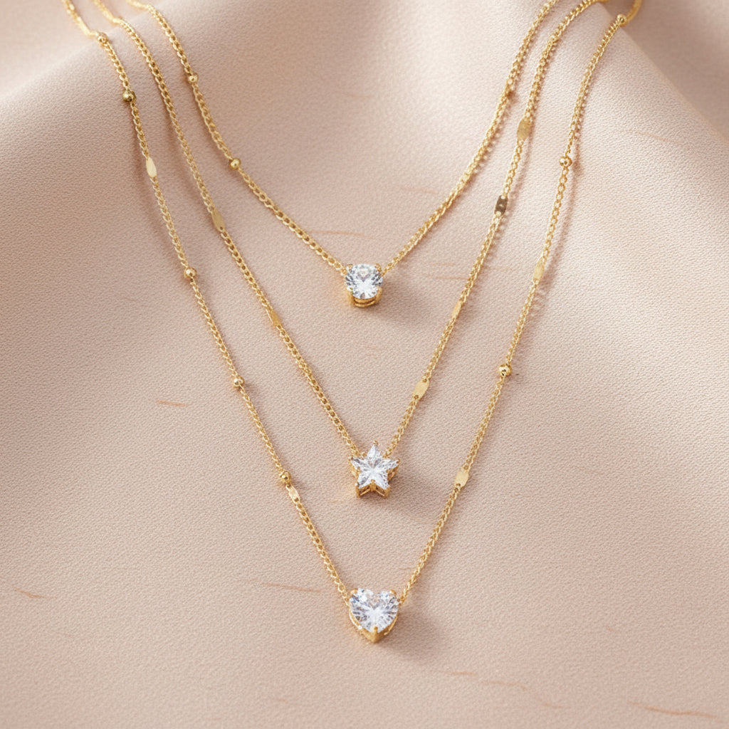 Triple Pendant Necklace in Gold