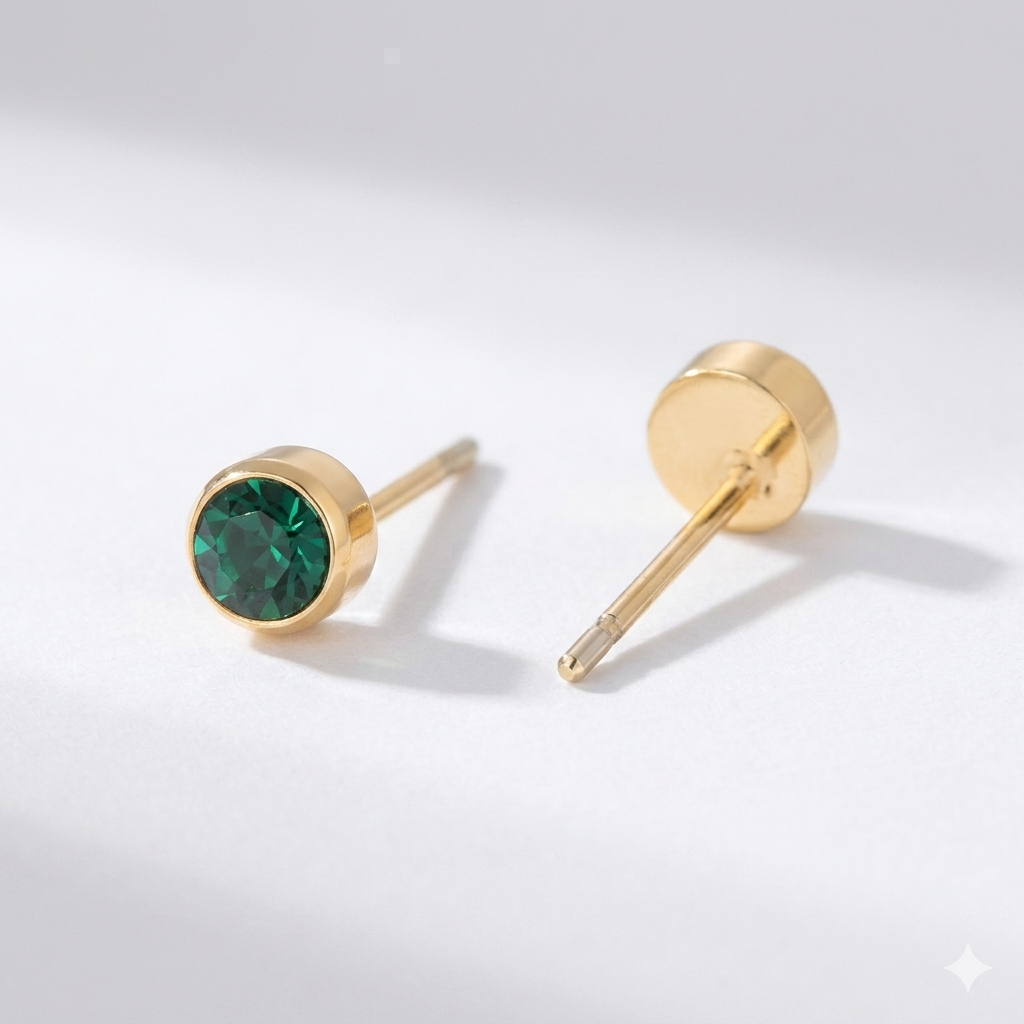 Emerald Birthstone Studs in Gold