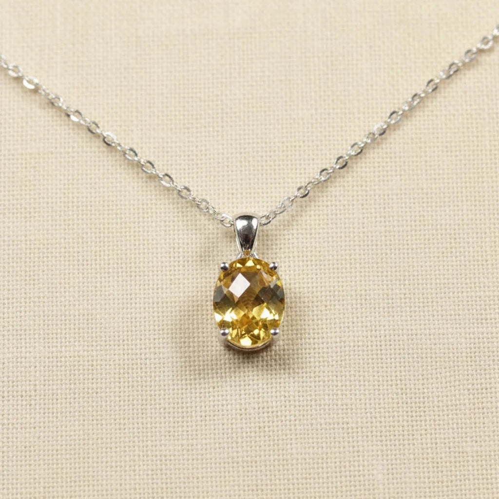 Natural Gemstone Oval Pendant Necklace in Sterling Silver