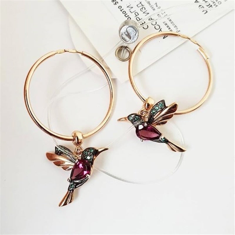 Flying Hummingbird Earrings with Zirconia Inlay