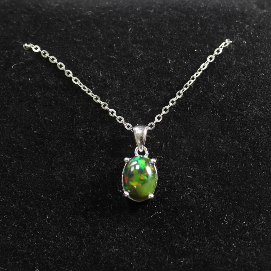 Natural Gemstone Oval Pendant Necklace in Sterling Silver