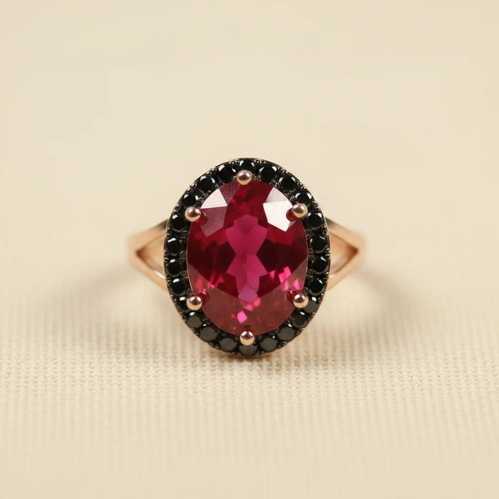 Composite Ruby Ring & Earring Set in Rose Gold-Plated Sterling Silver