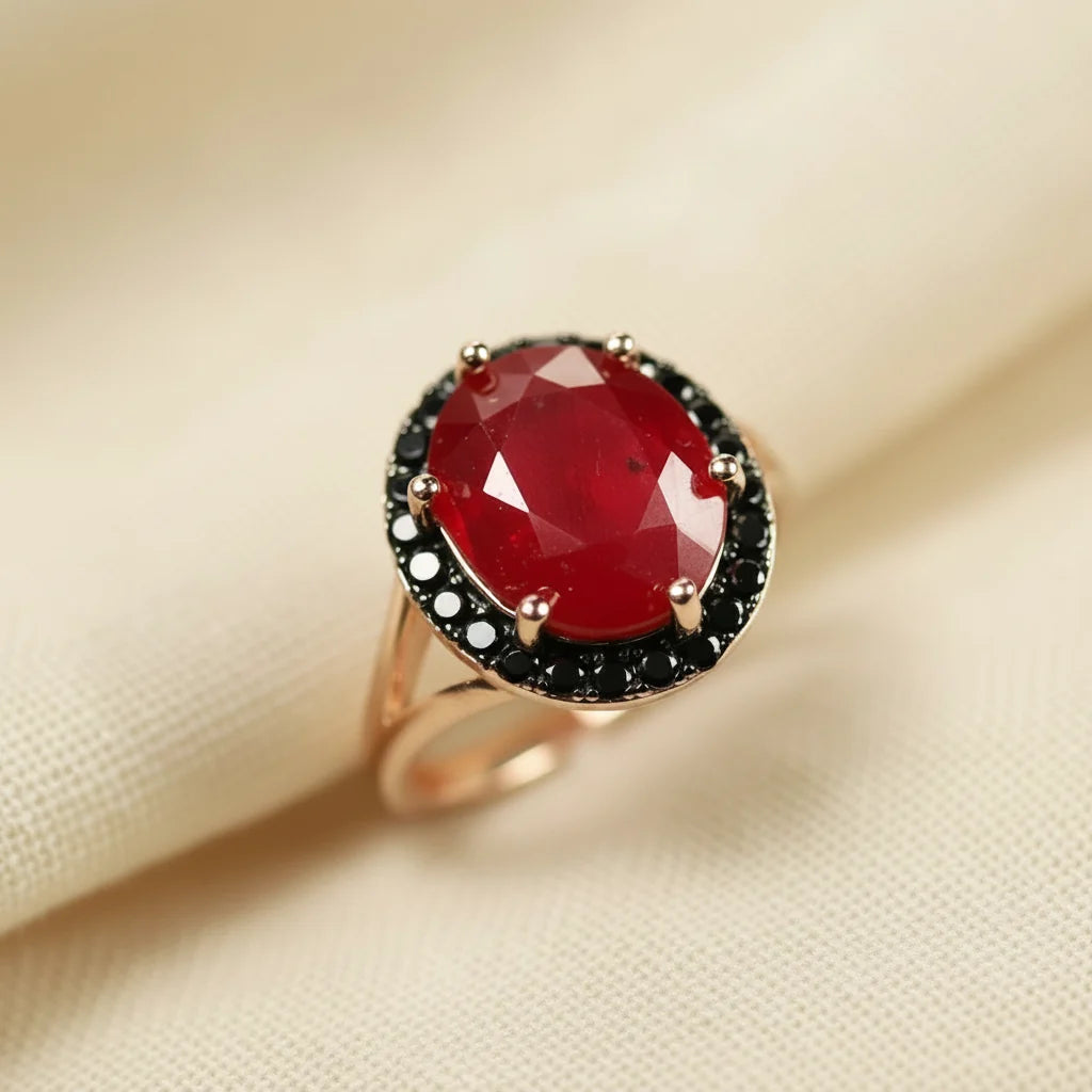 Composite Ruby Ring & Earring Set in Rose Gold-Plated Sterling Silver